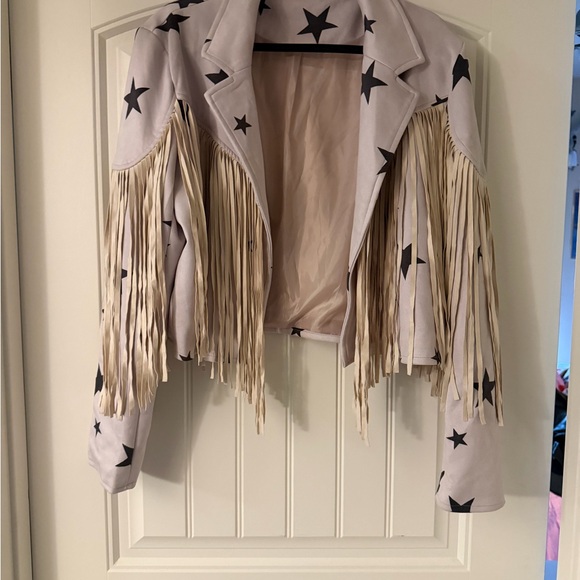 the medium company Jackets & Blazers - Fringe Star Leather Jacket - Cream and Black
